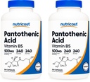Acide pantothénique Nutricost (vitamine B5) 500mg, 240 Capsules (2 bouteilles)