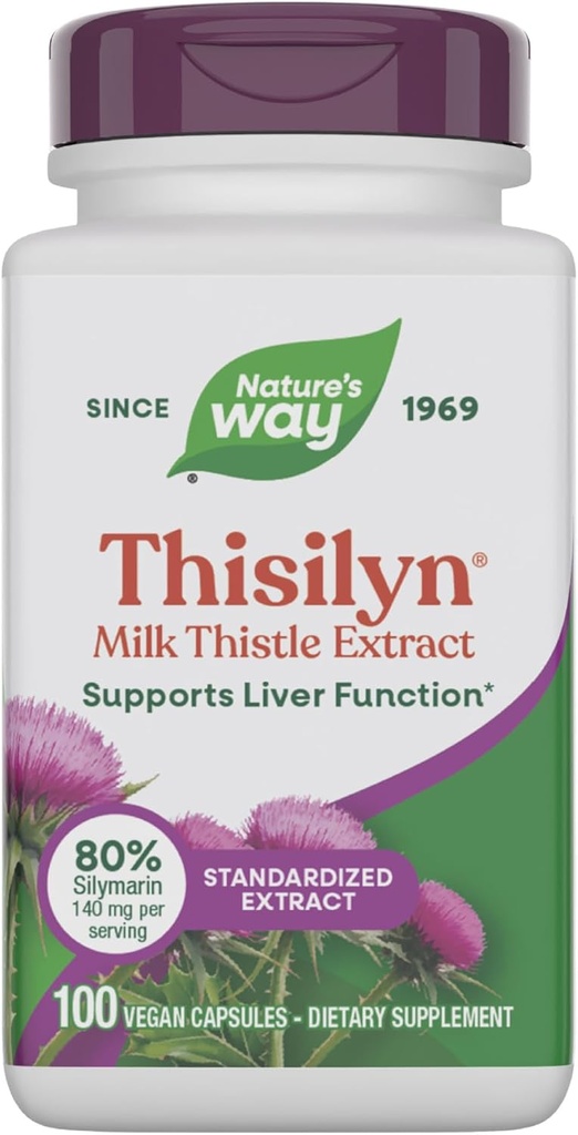 Chemin de la nature Thisilyn avec extrait de chardon de lait normalisé, soutient la fonction hépatique*, Silymarin, Vegan, 100 capsules (emballage mai Vary)