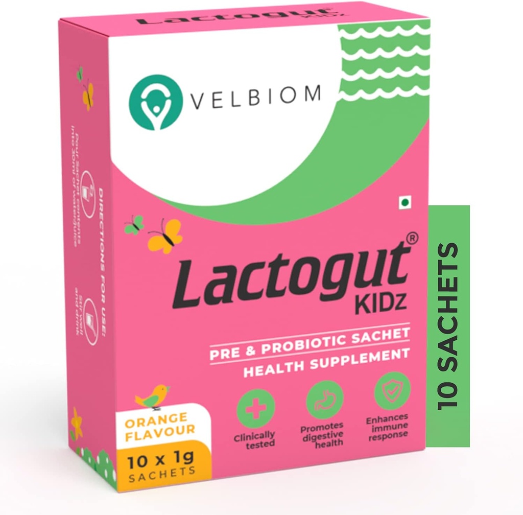 Lactogut Kidz Probiotiques Poudre pour les enfants Probiotiques faciles à consommer pour les enfants Gut santé, bien-être global et immunité Vegan cliniquement prouvé - 1Gx10 sachets (arôme orange)