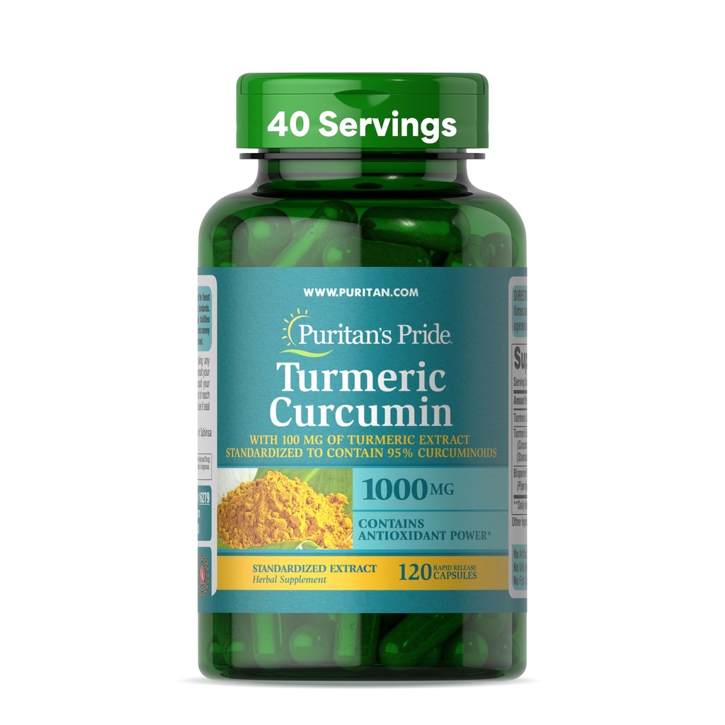 Puritan's Pride Curcumin curcumin 1000mg, stable à 95% Cucuminoides, supplément alimentaire à base de plantes pour la santé antioxydante, 120 capsules à libération rapide
