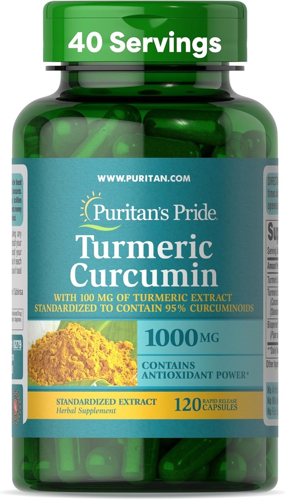 Puritan's Pride Curcumin curcumin 1000mg, stable à 95% Cucuminoides, supplément alimentaire à base de plantes pour la santé antioxydante, 120 capsules à libération rapide