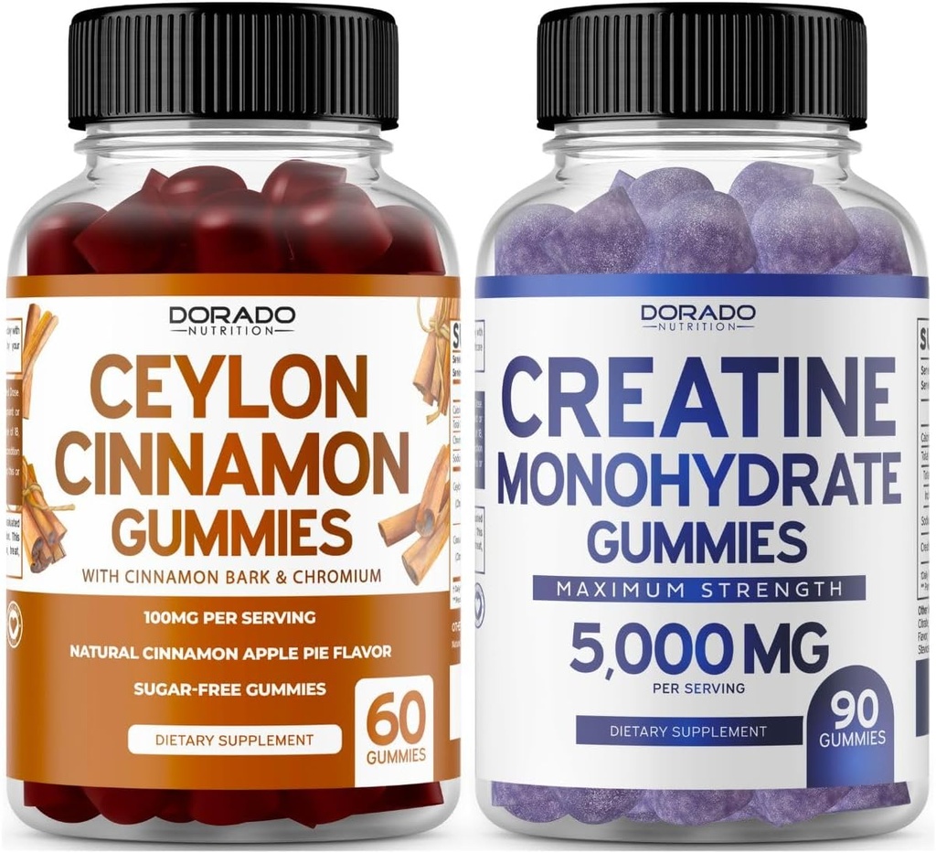 Ceylan Cinnamon (60 comte) - Berberine & Ginseng pour Digestion Soutien général au bien-être et Monohydrate de créatine (90 gommies) Delicious Blue Raspberry Chews Flavored Supplement - Non OGM & Made in USA