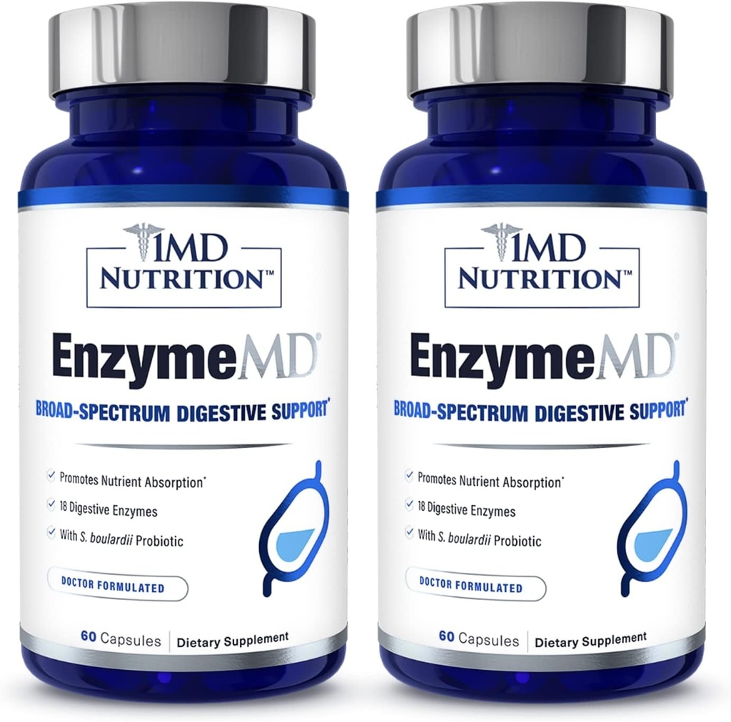 Enzyme de nutrition 1MD - Supplément enzymes digestifs - Doctor Formulé : 18 Enzymes à base de plantes - Gas & Bloating Support : 120 Capsules (2-Pack)