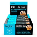 Legion Protein Bar Blueberry Muffin - 100% Whey Protein, Barres de protéines sans soja avec fibre prébiotique - Barre de protéines saines à faible teneur en gras - Barres de protéines saines sans gluten, naturellement aromatisées, à faible teneur en sucre (12 Nombre)