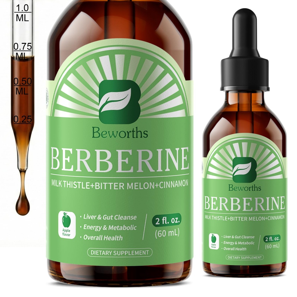 Supplément Berberine HCL avec Ceylan Cinnamon - Liposomale Berberine Phytosome gouttes liquides avec curcuma, Ceylan Cinnamon, Bitter Melon, Thistle de lait, Activateur AMPK pour support de digestion