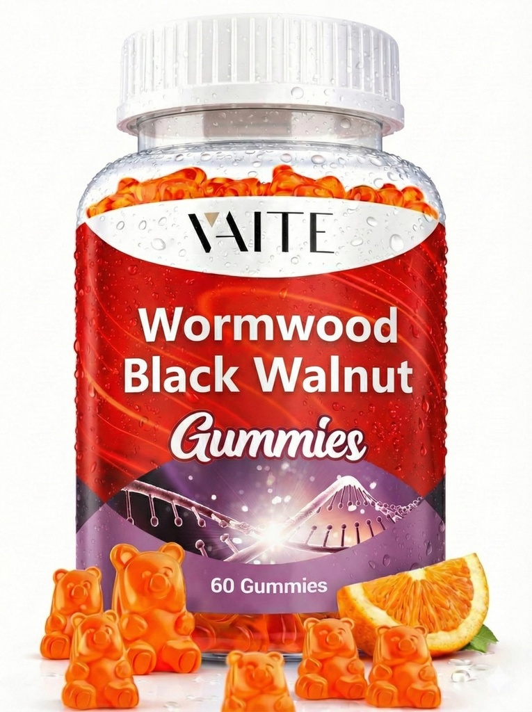 Gummies de wormwood en noyer noir - Supplément à base de plantes avec Artemisia Annua Herb & Juglans nigra Hull pour le bien-être digestif et le nettoyage du corps naturel, Suppléments sans OGM et sans gluten - 60 Gummy Chewables