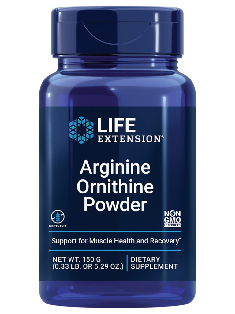 Extension de vie Arginine Ornithine poudre, favorise la santé musculaire et la récupération, sans gluten, non-OGM, poids net 150 grammes