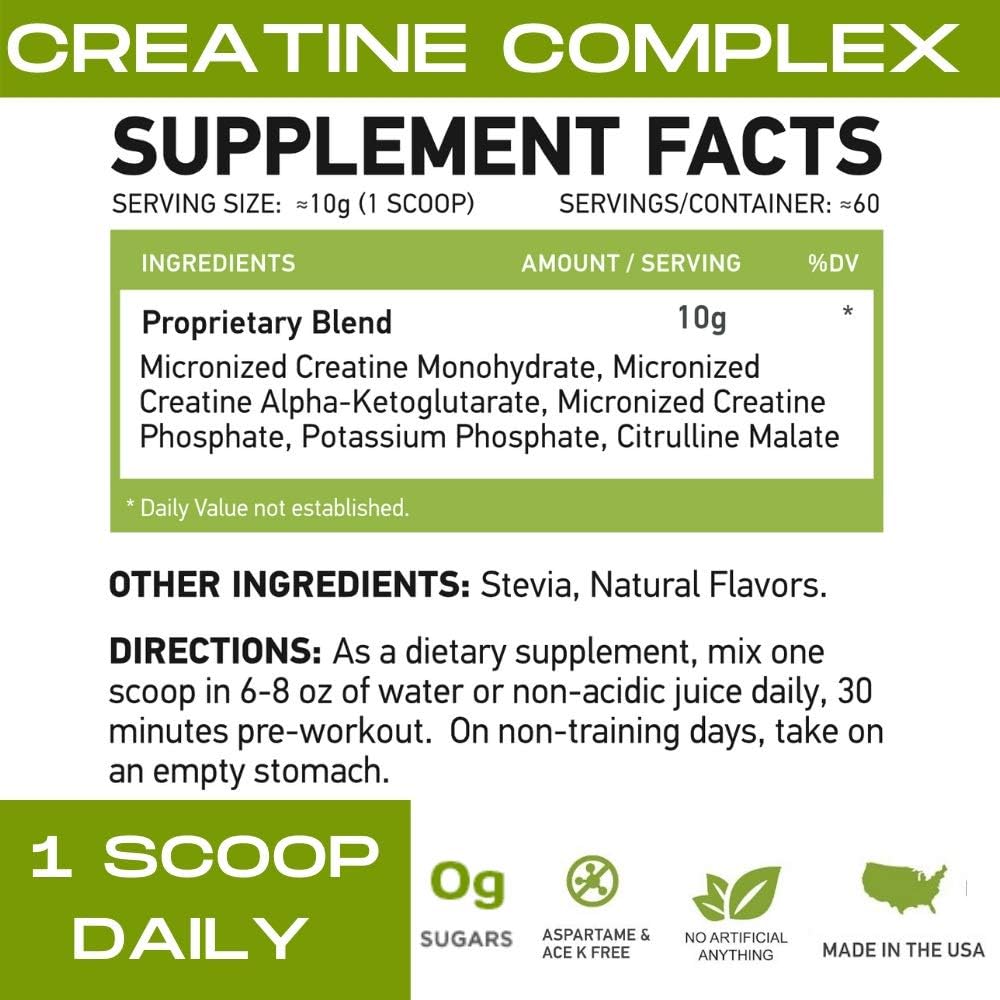 MFL Créatine musculo-squelettique de 3 formes de créatine micronisée de 10g de sucre de 60 portions (naturelles)