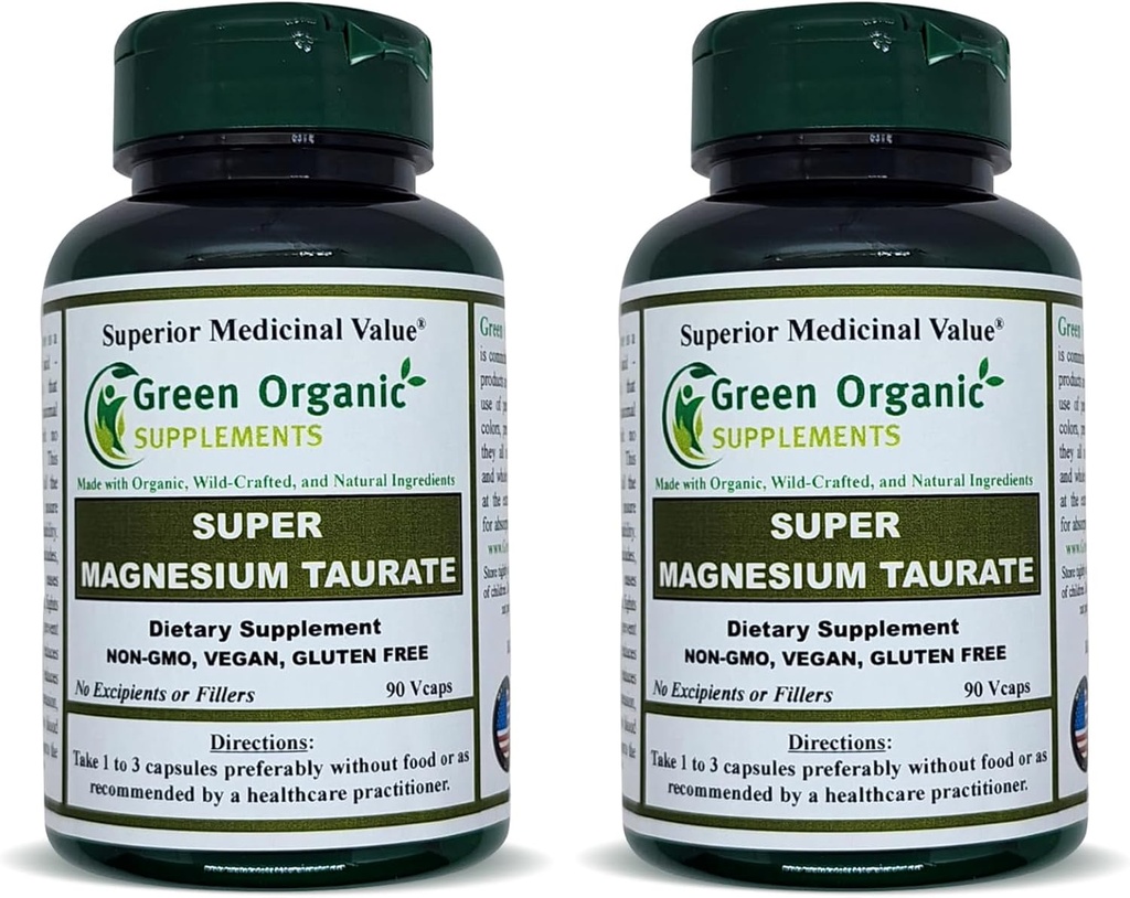 Taurat de magnésium, Haute Absorbable, 90 VCaps, Non-OGM, Vegan, & Sans gluten, fait avec des ingrédients biologiques, rafâts sauvages et naturels (paquet de 2)