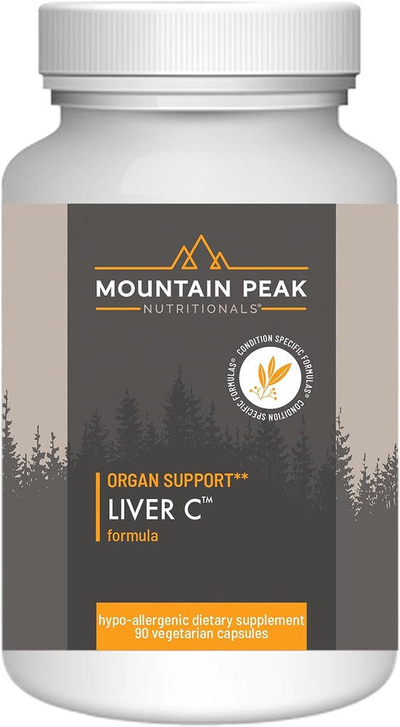 Mountain Peak Nutritionals Foie C - Supplément d'organes aide à maintenir une fonction hépatique saine et la production d'énergie - w/Siliphos® & Champignons - Supplément alimentaire hypoallergénique (90 capsules végétariennes)