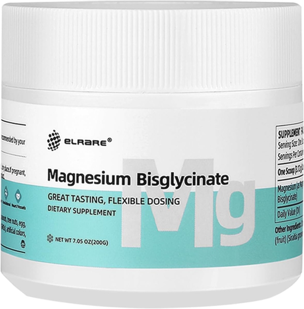 Magnésium Bisglycinate en poudre, Suppléments de magnésium glyciné, 200mg Magnésium, 7,05 Oz, 64 portions