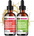 Collagen Mojo Liquid Collagen Peptides with Sea Moss, Burdock Root & Bladderwrack + Liquid Collagen Peptides with Lions Mane Mushroom, Elderberry & L-Theanine