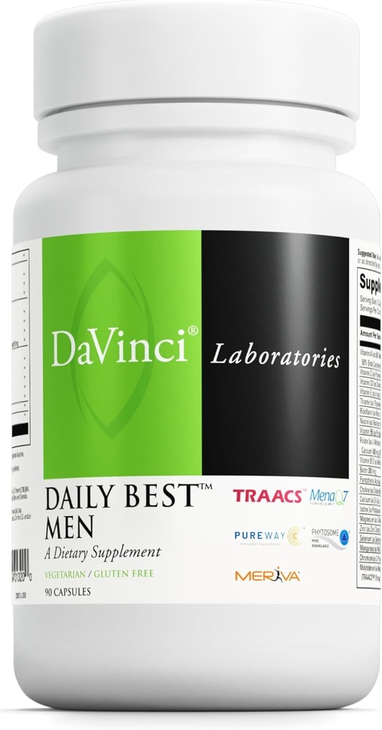 DAVINCI Labs - Meilleurs hommes au quotidien - Supplément alimentaire avec vitamine B6, vitamine B12 vitamine C, vitamine K2, et plus - Végétarien, sans gluten - 90 capsules