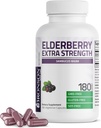 Bronson Elderberry Extra Strength, soutient un système immunitaire sain et une protection antioxydante, non OGM, 180 capsules végétariennes