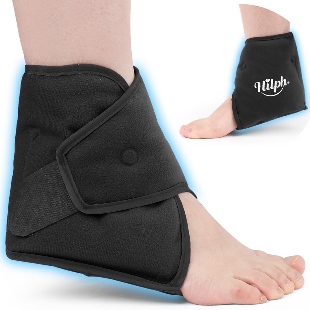 Hilph Ankle Ice Pack Wrap pour gonfler, gel réutilisable Cold Pack pour épanchement de cheville, Compresseur froid chaud pour la chirurgie de récupération, Fasciite plantaire, soulagement de la douleur des pieds, gonflement, Achille Tendonite, Noir