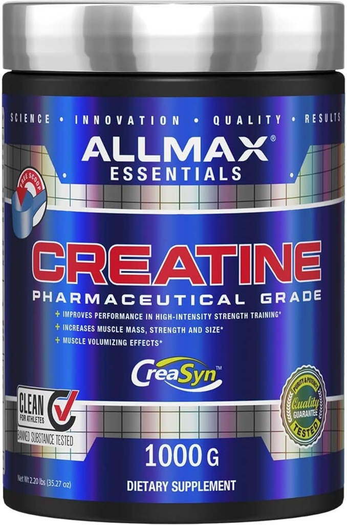 ALLMAX Essentials CREATINE - 1000 g Poudre - Améliore la performance et l'intensité d'entraînement - Vegan & Gluten Free - 200 portions