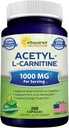 aSquared Nutrition Acetyl L-Carnitine 1000mg Max Strength - 200 Capsules de Veggie - Pilules de supplément à haute dose Acetyl L Carnitine HCL (ALCAR) pour soutenir l'énergie pure, la fonction cérébrale et l'acide gras