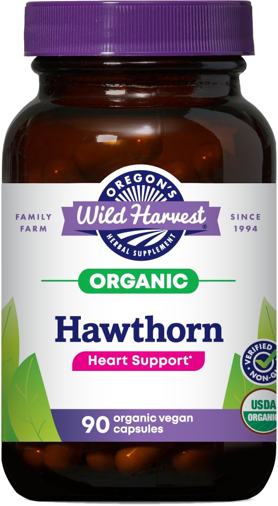 Orégon's Wild Harvest, Capsules d'Hawthorn biologique certifiées pour la santé naturelle, 1200 MGS, 90 Compte