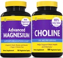 InnovixLabs Choline & Magnésium Bundle Choline Bitartrate 550mg (100 Capsules) Magnésium avancé (150 Capsules). Soutient la mémoire, l'humeur, la santé cérébrale et le renforcement cognitif.*