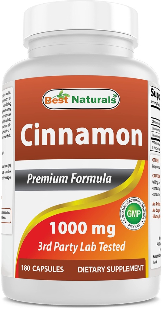 Meilleurs Naturels Cannelle 2000 mg Équivalent avec Chrome 400 mcg par portion - Soutien au métabolisme - 180 Capsules