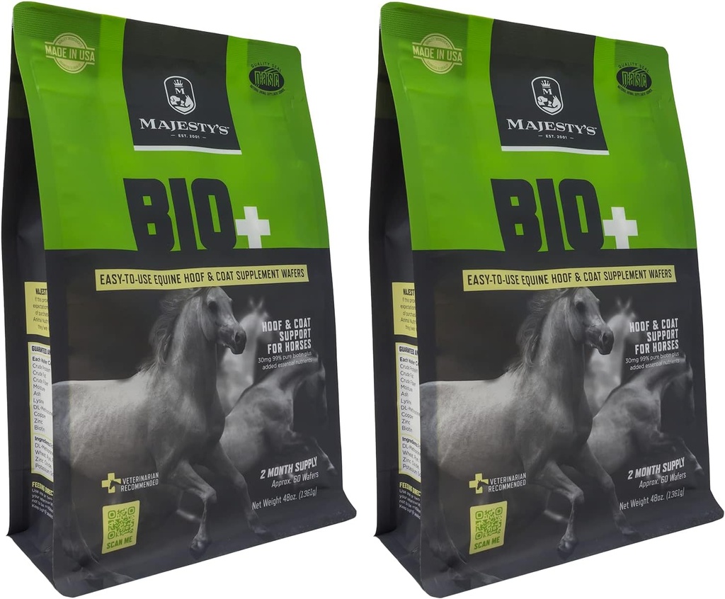 Wafers BIO+ Biotin de Majesty - Supplément de soutien pour chevaux/coiffes d'équidés et manteaux - Cuivre, zinc, lysine, méthionine (2 pack(120 Nombre total))