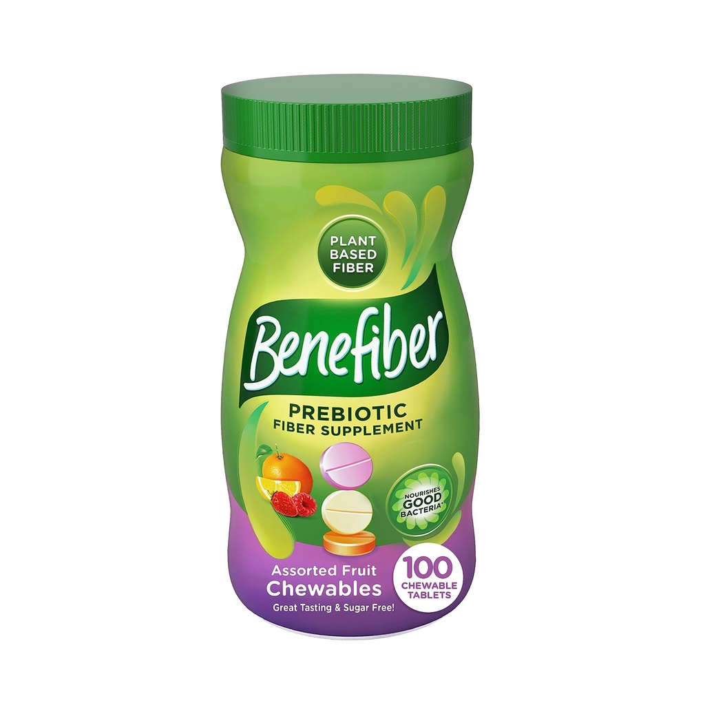 Comprimés de supplément de fibre prébiotique à croquer pour la santé digestive, arômes de fruits assortis - 100 Nombre
