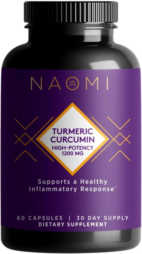 NAOMI Curcumine curcuma curcuma haute puissance 1 200 mg, 95 % Curcuminoïdes et extrait de poivre noir BioPerine pour stimuler l'absorption jusqu'à 2000 %, articulation extra-résistante, muscle, soutien du cerveau, 60 capsules, 30 jours d'approvisionnement