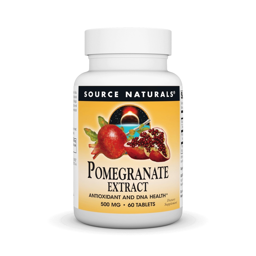 Source Naturals Extrait de grenade 500mg Acide Ellagique complet de fruits Antioxydant et fibre ajoutée - 60 comprimés