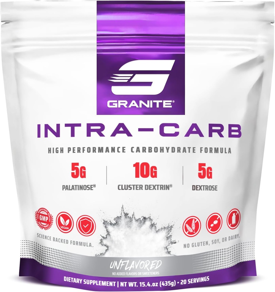 Granite en poudre intra-carbure, mélange de glucides à haute performance non aromatisé avec dextrine en grappe, palatinose et dextrose, soutient l'énergie et la formation (20 services)
