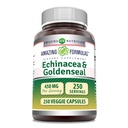 Formules étonnantes Echinacea avec supplément de seaux d'or (450 Mg) Capsules de légumes (non-OGM) Sans gluten (Fabriqué aux États-Unis) (1 Pack, 250 Compte)