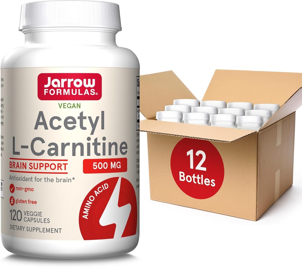 Formules de Jarrow Acetyl L-Carnitine 500 mg, complément alimentaire, soutien de l'acide amino-acide pour la santé du cerveau et les antioxydants, 120 capsules de Veggie, 120 jours d'approvisionnement (paquet de 12)