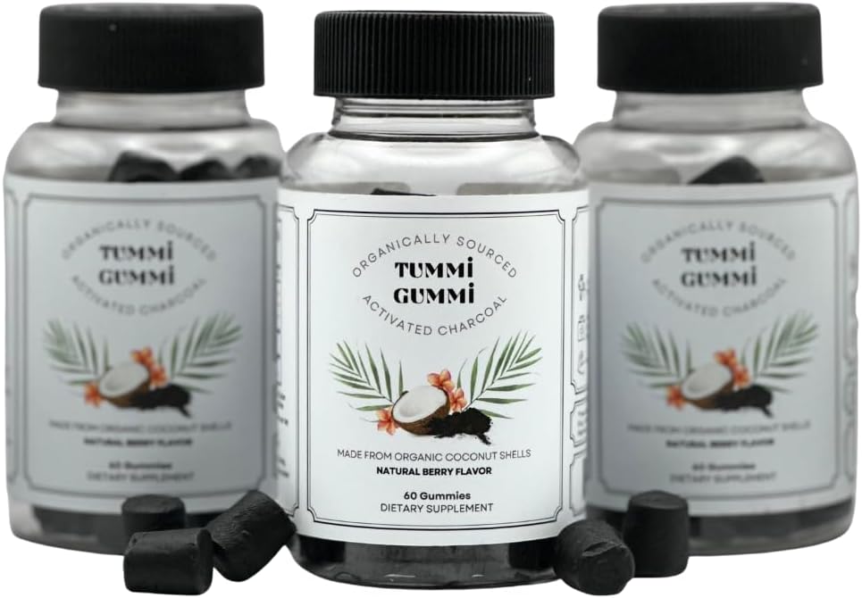 Gummies de charbon biologique activées, Gummy de charbon pour les enfants et les adultes, Santé digestive, Gas and Bloat Relief, Detox, Saveur de baie naturelle, 60 comtes