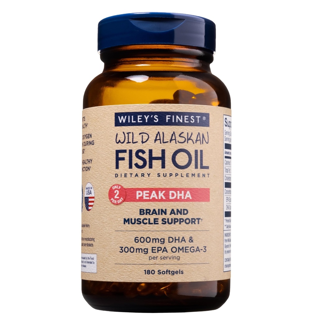Wiley's Finest Wild Alaskan Fish Oil Peak DHA - 900mg EPA et DHA Omega-3 - 180 Softgels (90 portions)