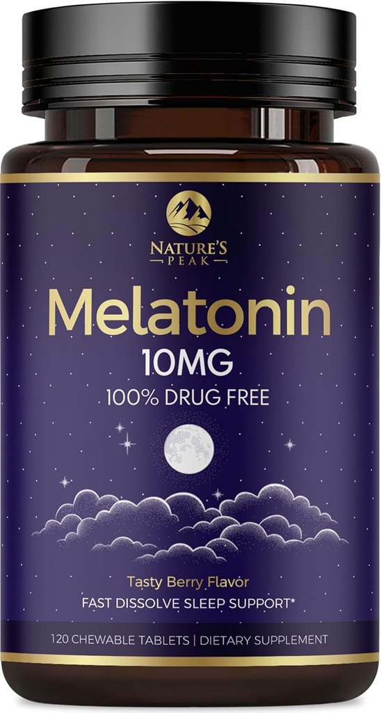 Melatonine 10mg Suppléments Dissolve rapide, Supplément de soutien du sommeil pour les adultes - Extra Strength 10 mg Comprimé de mélatonine pour le repos de soutien du sommeil, saveur de fraise, sans sucre sans OGM - 120 jours d'approvisionnement