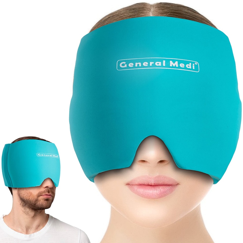 Général Medi Mal de tête et de migraine Couvercle d'enveloppe de glace, Thérapie froide Chapeau de soulagement de la migraine, Chapeau de glace de migraine Compresseur froid, idéal pour les yeux puffy, tension, sinus et stress (bleu)