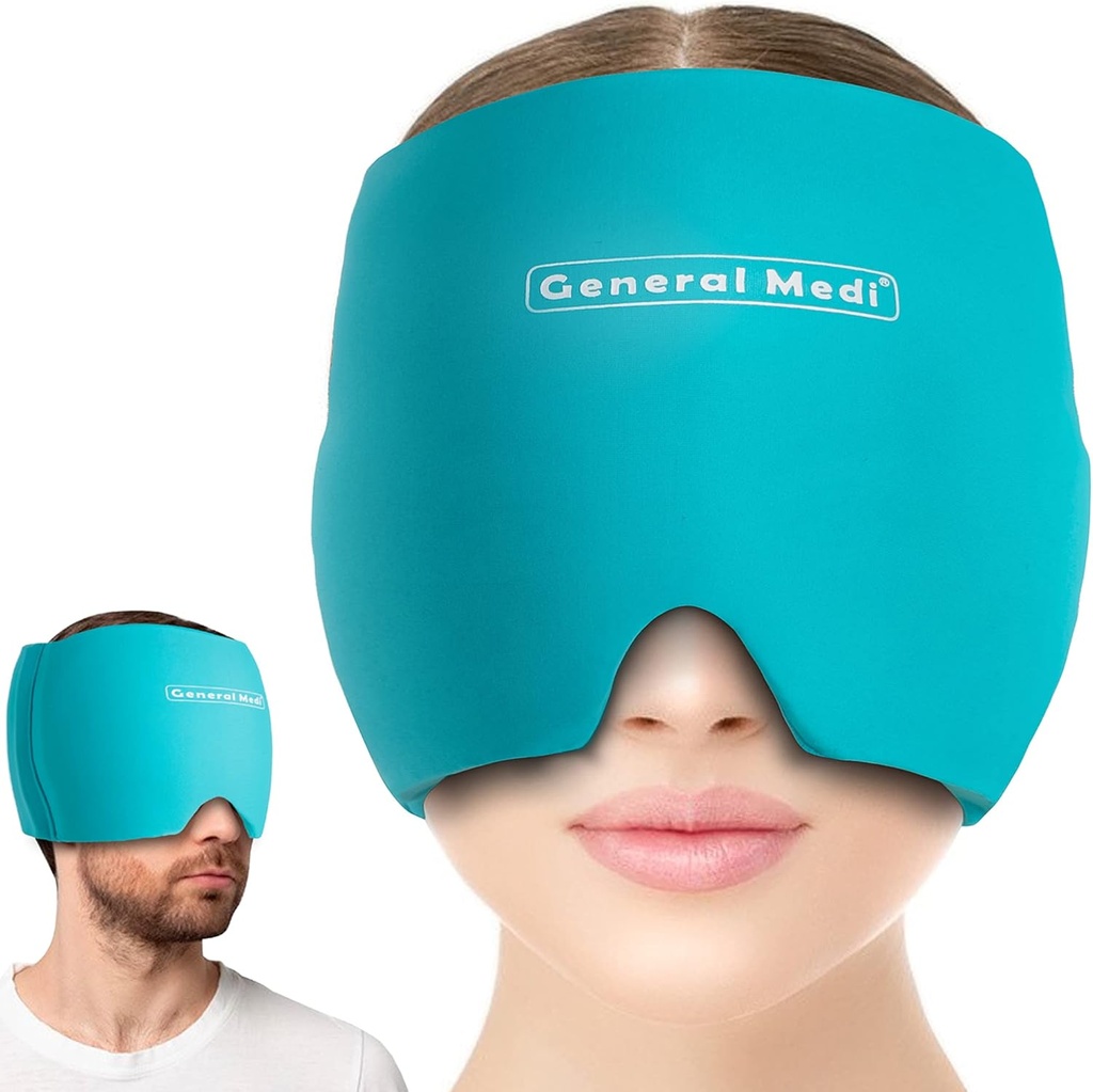 Général Medi Mal de tête et de migraine Couvercle d'enveloppe de glace, Thérapie froide Chapeau de soulagement de la migraine, Chapeau de glace de migraine Compresseur froid, idéal pour les yeux puffy, tension, sinus et stress (bleu)