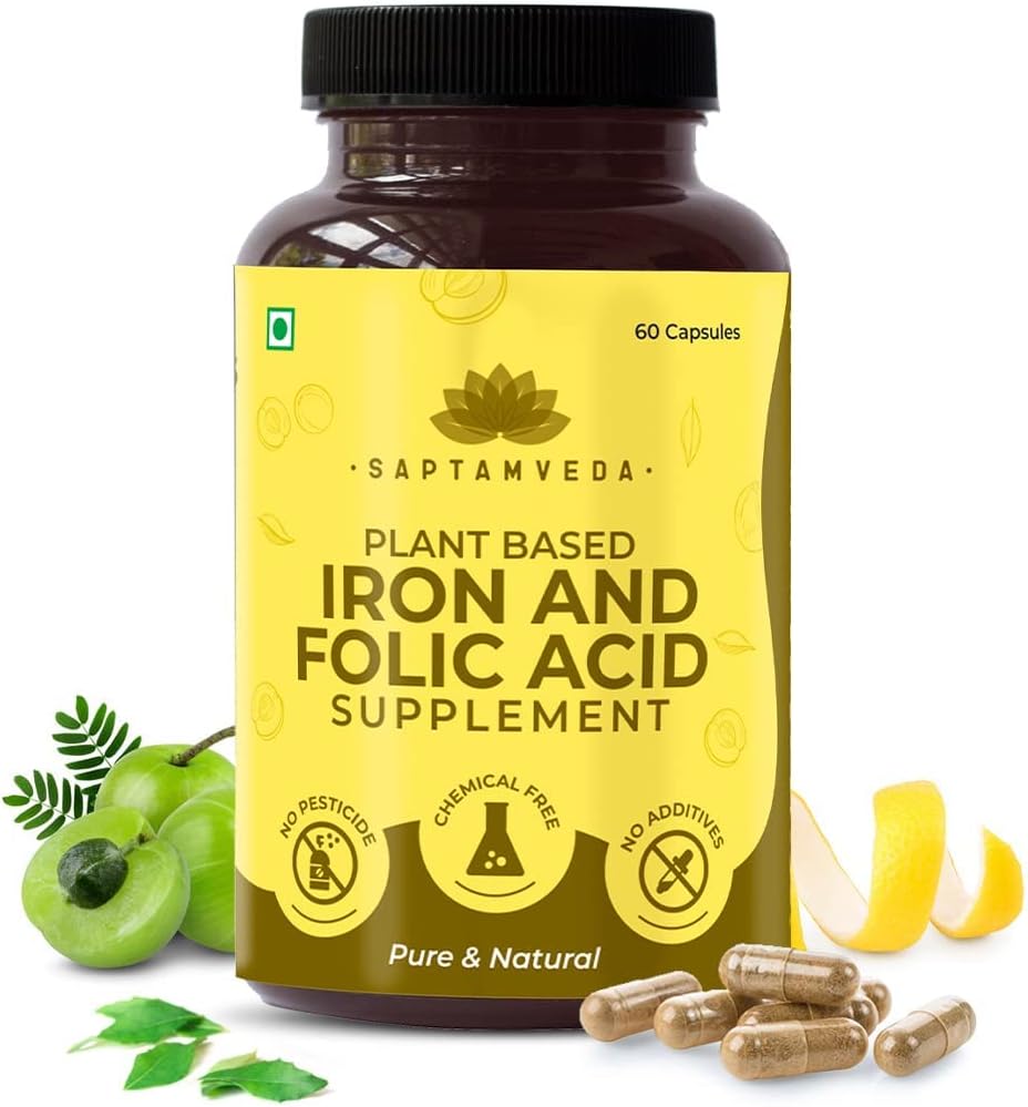 Kavir Fer naturel et acide folique avec vitamine C 60 Capsules de légumes