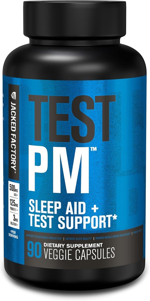 Test d'usine Jacked PM de testostérone et supplément d'aide au sommeil pour les hommes, promouvoir la récupération, la croissance musculaire, 90 pilules Veggie naturelles - 60 Compte (paquet de 1)