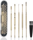 Kit d'enlèvement de cire d'oreille prolongée Hion 6 Pcs,Outils d'enlèvement de cire d'oreille double tête professionnelle,Curette nettoyante d'oreille en acier inoxydable 316L avec brosse de nettoyage et boîte de rangement,Cuit pour enfant adulte(or)