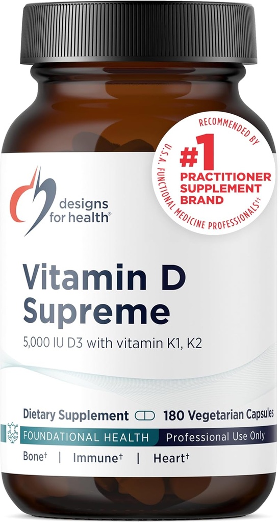 Conceptions pour la santé Vitamine D Suprême - Vitamine D 5000 UI avec 2000mcg Vitamine K comme MK4 pour la santé osseuse, la santé cardiaque, l'humeur et l'immunité - Vitamine D3 améliorée avec supplément GG (180 capsules)