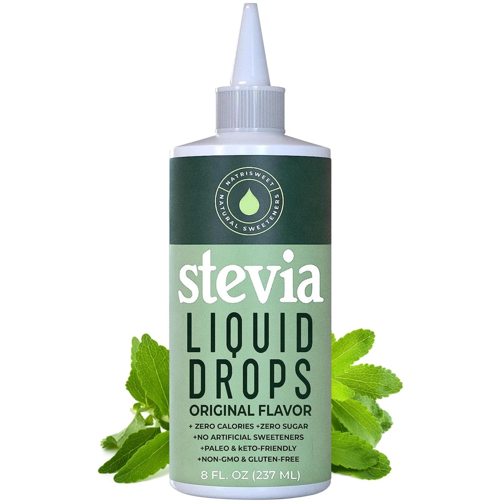 Stevia gouttes liquides, 8 Fl oz, 1823 portions, gouttes concentrées pures avec des calories zéro et des glucides zéro, substitut de sucre délicieux pour les régimes kéto et paléo, par Natrisweet