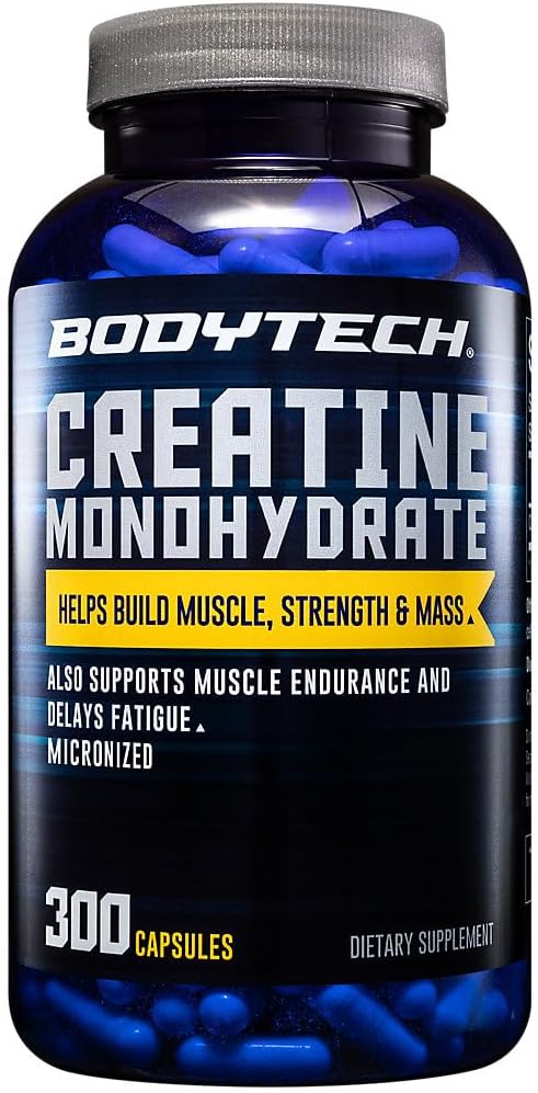 BODYTECH Capsules monohydratées de créatine a Micronised a Supporte la force musculaire, la masse et l'endurance (300 Capsules)