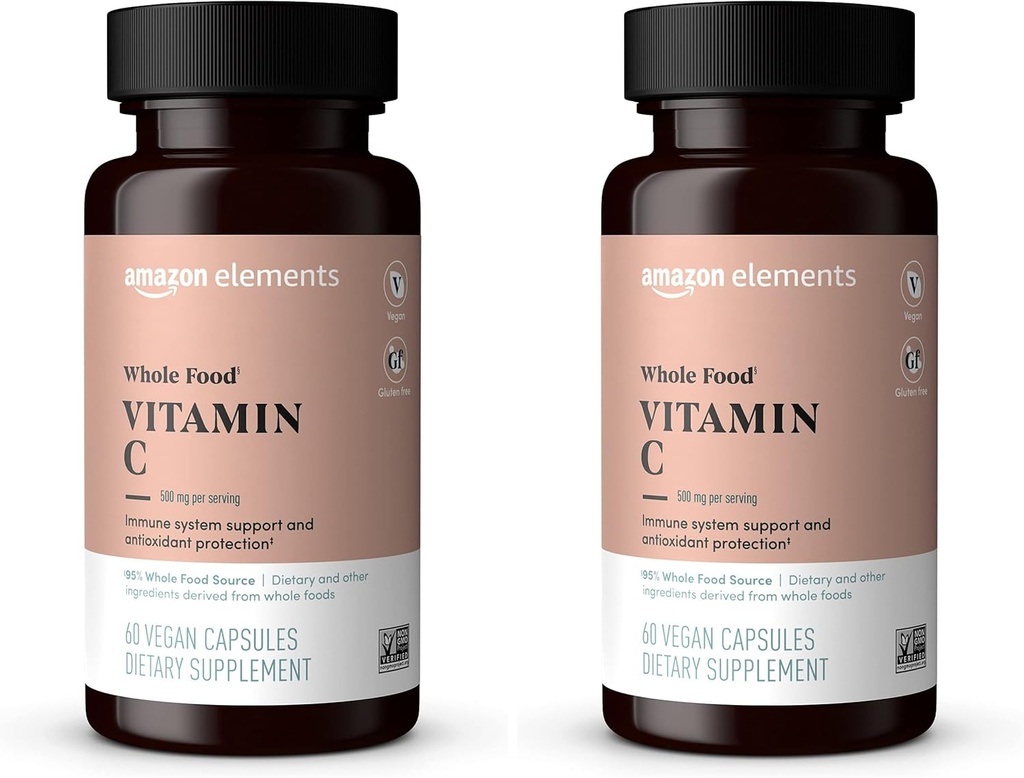 Amazon Elements Whole Food Vitamin C, 60 Capsules (Pack of 2)