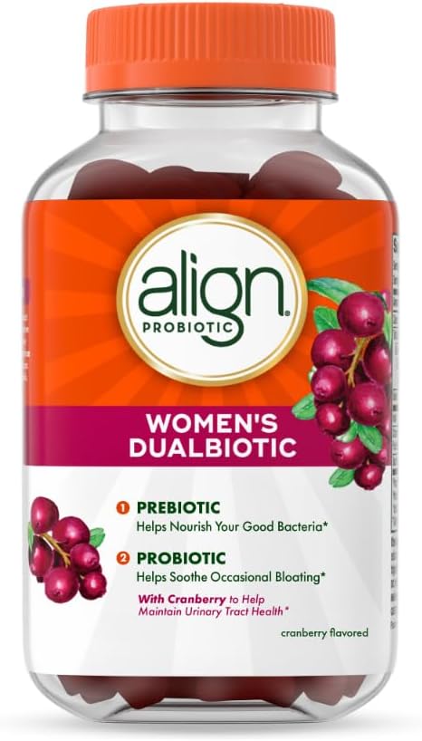 Aligner la santé des femmes, Prébiotique + Probiotique, avec la canneberge pour la santé féminine, aider Nourrir et ajouter de bonnes bactéries pour la santé digestive, 50 Gummies