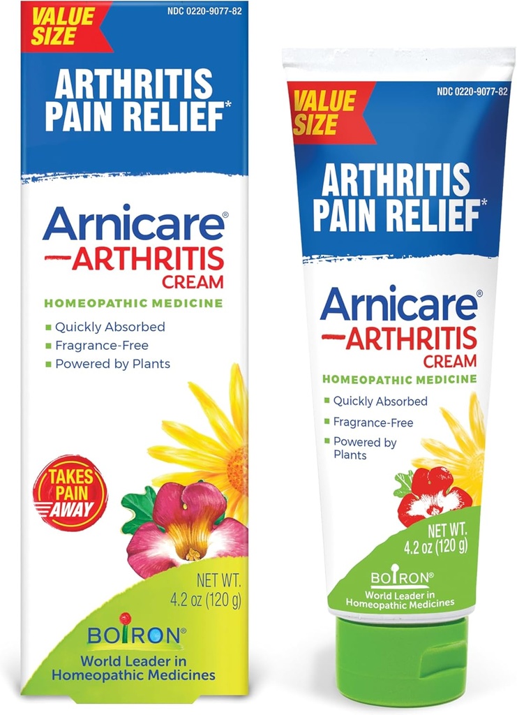 Boiron Arnicare Crème d'arthrite pour soulager la douleur des genoux, des mains, des poignets, des elbows, des articulations et des muscles – Absorbé rapidement et sans parfum – 4,2 oz