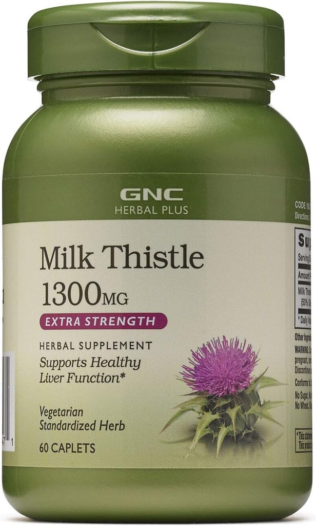 GNC Herbal Plus Thistle de lait 1300mg Supplément, Extra Force, Végétarien, soutient la fonction saine du foie, 60 portions