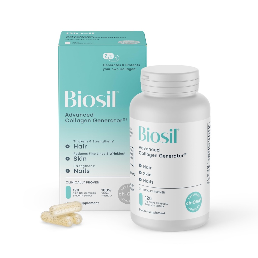 Biosil Collagen Booster Supplément - 120 capsules originales - Activateur ch-OSA breveté pour la peau, les cheveux, les ongles et les articulations - Supporte la production naturelle - 60 jours d'approvisionnement
