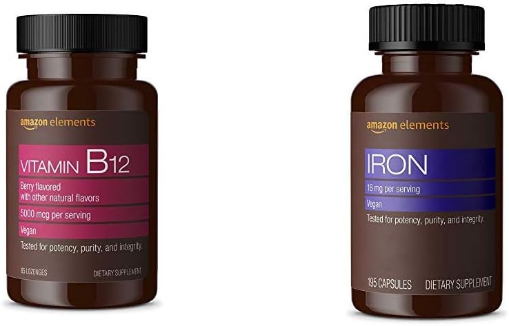 Éléments Vitamine B12 méthylcobalamine 5000 mcg Lozanges et éléments aromatisés aux baies Fer 18mg Capsules