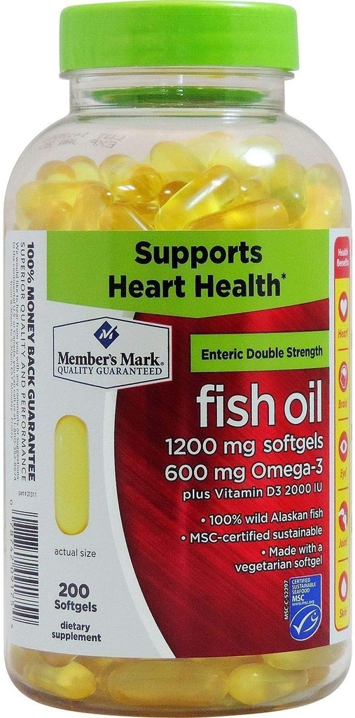 Marque du membre enteric Huile de poisson double résistance 1200mg (200 softgels)