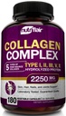 NutriFlair Multi Collagen Peptides 2250mg - Type I, II, III, V, X - Suppléments de collagène pilules en poudre complexes pour les femmes et les hommes - protéines hydrolysées, cheveux sains, peau, ongles - non-OGM (180 capsules)